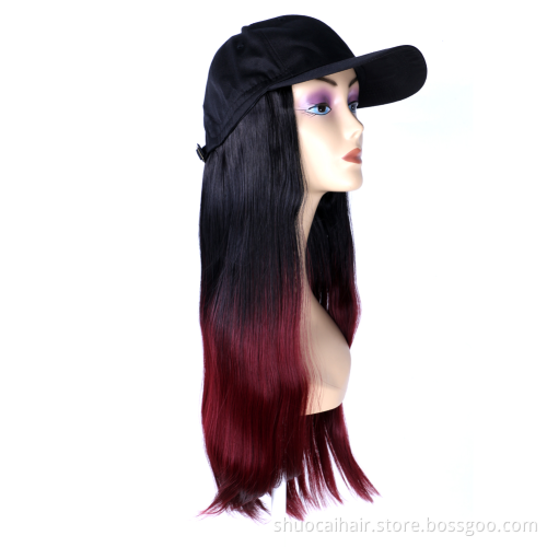 Best Factory18 inch long wavy baseball cap synthetic hair integrate cap hat for women Female cosplay wigs